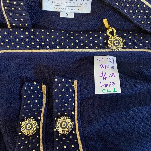 ST JOHNS 100% wool vintage BLUE Cardigan Golden buttons & accents Sz S - Picture 5 of 5